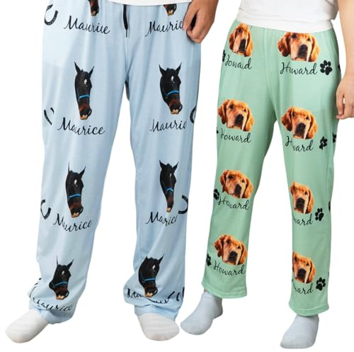 GSTFY Personalised Pyjama Bottoms Cute Custom Paw Print Carrot Pattern Pet Avatar Photo Pajama Pants Matching Pajamas for Couples Birthday Gifts For Women Men Horse Dog Cat Lovers