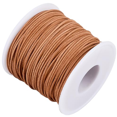 CALFOVERA Cordón de Cuero Genuino Redondo de 50 m, Tira Trenzada de 1.5mm para Collares, Pulseras, Cordones de Cuero Vacuno, para Bisutería, Manualidades, Envolturas Y Abalorios (Perú)