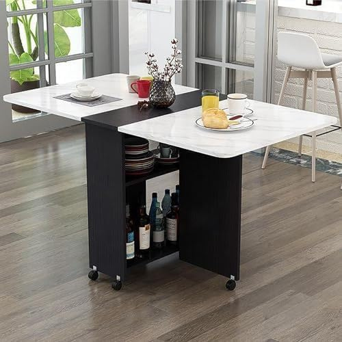 Tavolo da pranzo pieghevole su ruote, allungabile, con ripiani, salvaspazio, multifunzione, per lavoro, studio e sala da pranzo