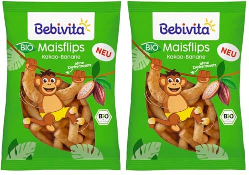 Bebivita BIO Maisflips Kakao-Banane (7 x 30g), ohne Zuckerzusatz, glutenfrei, ideal für zwischendurch & unterwegs (Packung mit 2)