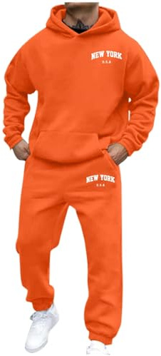Sobzia Survetement Homme,Survetement Homme,Ensemble Jogging Respirant et Confortable,Sweat à Manches Longues et Pantalon de Sport pour Gym et Jogging Élégant Sportswear Orange L