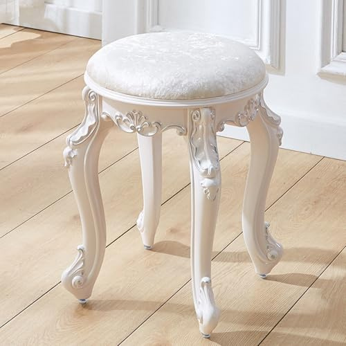 Sgabello da toeletta vintage, sedia da toilette rotonda, stile vittoriano, sedia per pianoforte imbottita, senza schienale, adatta per spogliatoio, soggiorno, camera da lett Silver velvet silver trim
