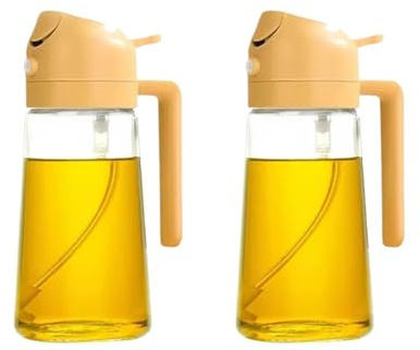AMRTTWY Pulverizador de aceite de cocina, Pulverizador 2 En 1, Vertedor De Aceite, Botella Vacía, Contenedor Plástico, Dispensador, Vaporizador, Cocina, Barbacoa, Utensilios Acampada(2Pcs Yellow)