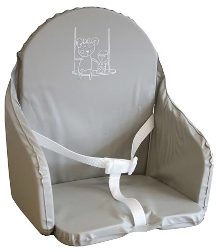 Looping Coussin de Chaise Haute Bébé | PVC Imperméable, Avec Sangles, Fabriqué France | Gris Clair