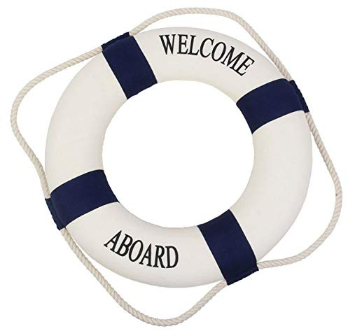 Lalang Decorative Welcome Aboard Nautical Lifebuoy Ring Wall Hanging Home Decoration (Dia 30cm, Blue)