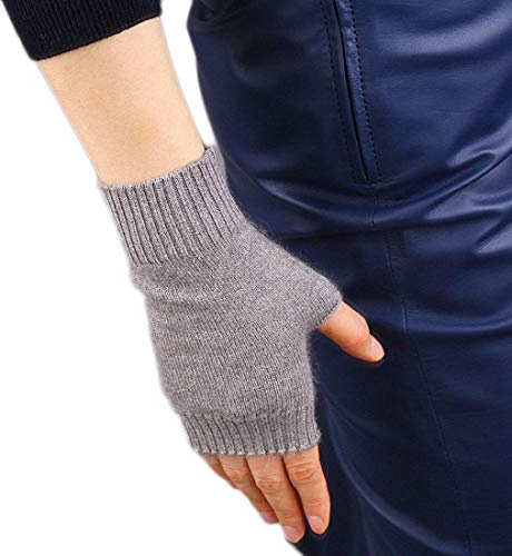 Mongolische, fingerlose Handschuhe, pure Kaschmirwolle, für Damen und Herren, dicke Fäustlinge hellgrau