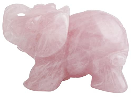 mookaitedecor Rose Quartz Elephant Crystal Sculpture Statue Healing Reiki Pocket Gemstone Figurines Crafts 1.5 Inch | 1.5 Inch Elephant Figurine, Elephant with Trunk Up, Animal Sculpture, Healing Reiki, Good Luck, Room Home Decor