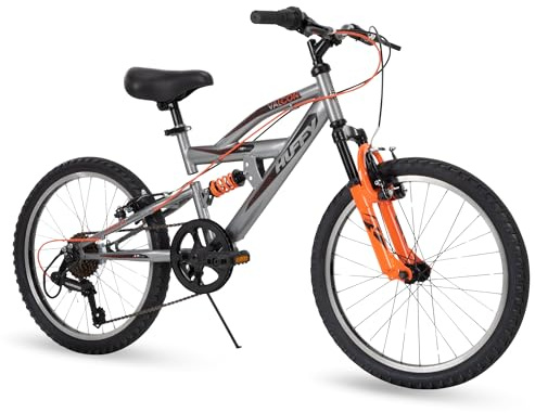 Huffy Valcon 20 Boy's Mountain Bike, Ideal for Ages 5-9, Rugged and Durable Design, Full Suspension, 6 Speed, Adjustable, Twist Grip Shifting, Sturdy and Durable, Kickstand Included, Easy to Assemble