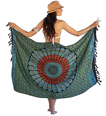 NELUHA Sarong Tuch Damen aus Indonesien – XXL Strandtuch zum Umbinden mit Saronghalter – Wickelrock, Wickeltuch, Hüfttuch und Pareo