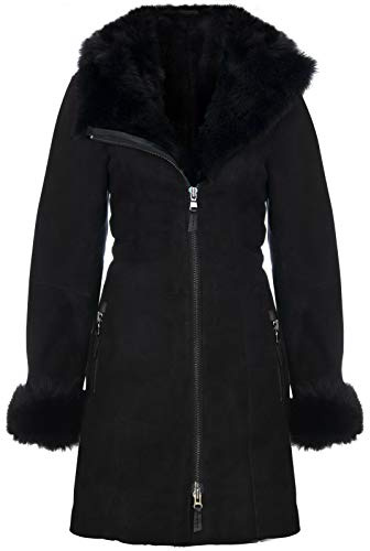 Infinity Leather Damenjacke Aus Schwarzem Wildleder Mit Kapuze Und Lammfell Aus Lammfell Von Toscana M