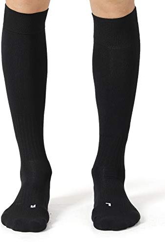 CelerSport 2 Pack Soccer Softball Baseball Socks for Youth Kids Adult Over-The-Calf Knee High Socks with Cushion, Black (2 Pack), Medium