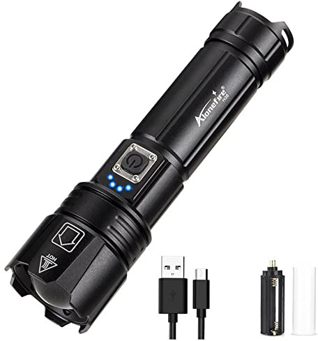 Alonefire H38 Taktische LED Taschenlampe Extrem Hell USB Aufladbar Zoombar Wasserdicht Leistungsstarke mit Ladeanzeige, Inklusive Batterie, Ausgangsfunktion für Outdoor Jagd Polizei Survival Militär