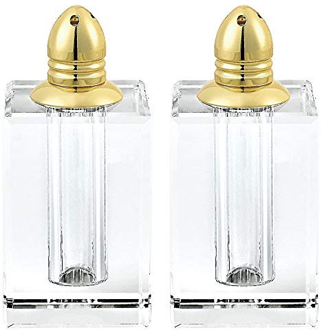 Badash Crystal Salt and Pepper Shaker Set - 3.5 Tall Spirit Hand-Cut Optical Crystal Glass Shakers with Gold Tops - Set a Beautiful Table