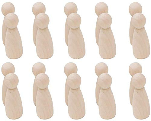 POFET 20pcs natürliche unbemalte weibliche männliche kleine hölzerne Peg Puppenkörper für DIY Kunsthandwerk Farbe geschnitzt - Mädchen 53mm