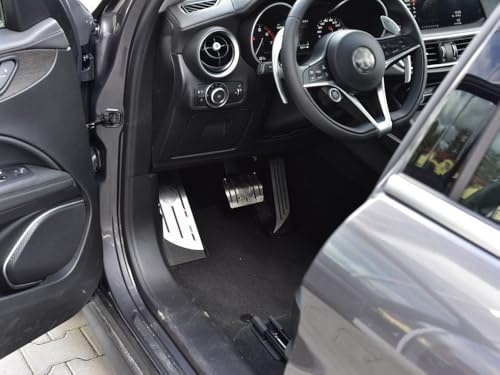 Pédales et Repose Pieds en Acier pour Alfa_Romeo GIULIA & STELVIO (Boîte automatique) - 3 Pièces Inox Pédalier Pedales d'Embrayage de Frein d'Accélérateur Argent Marchepied Set Inoxydable Brossé