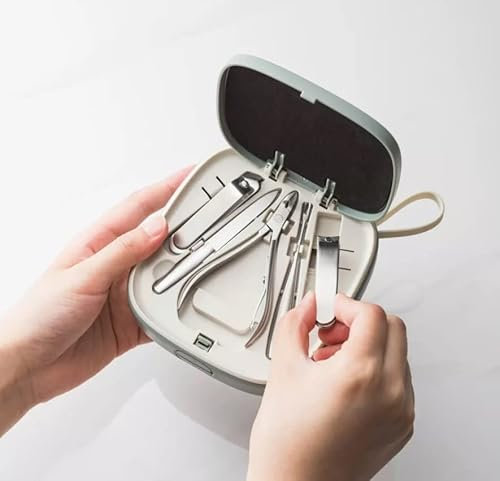 Lot de 9 pinces à ongles - Kit de manucure - Outils de soins en acier inoxydable - Cutters à ongles, ciseau, file, nippers avec étui de transport Blanc