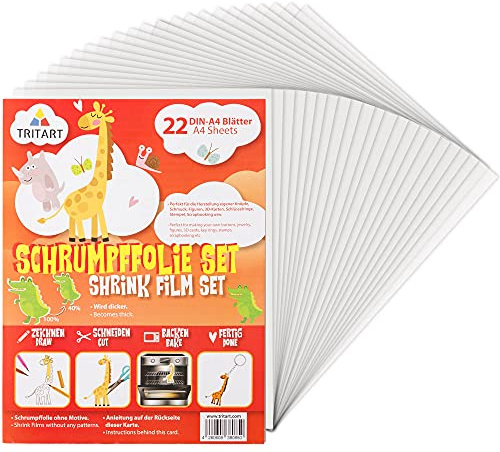 Tritart - Shrink Film | 22 Shrink Films | Shrink Film for Crafting for Children & Adults | Printable Shrink Film | Transparent Shrink Film | Crafting Shrink Film | DIN A4