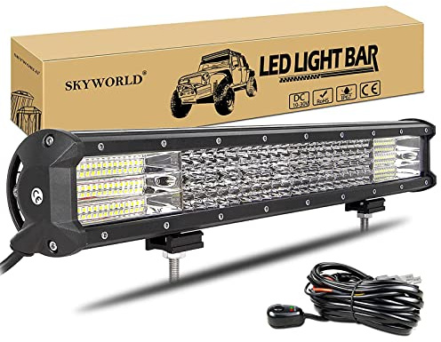 SKYWORLD LED-lampskena, 50,8 cm (20 tum), 510 W, fyrradig spot flood med komboljus, för offroad-körning, dimlykta med ledningsnät, för fyrhjulsdrivna lastbilar, ATV:er, UTV:er och SUV:ar, 12 V/24 V