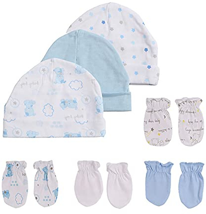 Chamie Baby-Mütze und Fäustlinge, Set für Neugeborene,Mützen und Fäustlinge, für Babys, Jungen und Mädchen, 0–6 Monate, 100% Baumwolle