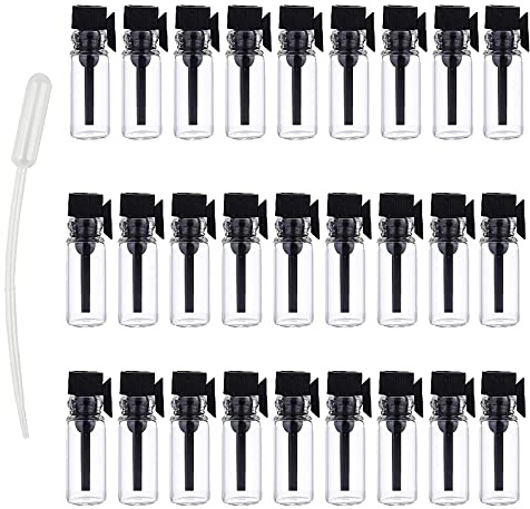 BasicPacking 100 Pièces Mini Transparent Vide en Verre De Parfum Huiles Essentielles Flacons Échantillon Flacon Testeur avec Bonnet pour Voyager Aromathérapie + 10 x Pipette