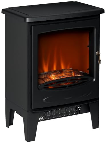 HOMCOM Electric Fireplace Stove with LED Flame Effect 900W/1800W Black