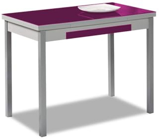 ASTIMESA Alas Cristal Mesa de Cocina, Metal, Berenjena, 100x60cm