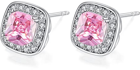 VONSSY Edelstein Ohrstecker, Zirkonia-Rubin-Saphir-Smaragd-Ohrringe, 925 Silberpfosten, erstellte Diamant-Quadrat-Ohrringe, Platin Schmuckgeschenk