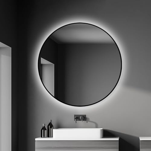 TALOS black oros Spiegel rund Ø 100 cm – runder Wandspiegel in matt schwarz – Badspiegel rund mit hochwertigen Aluminiumrahmen – Badezimmerspiegel mit indirekter LED-Beleuchtung