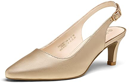 DREAM PAIRS Womens Slingback Sandals Pumps Pointed Toe Dress Party Court Shoes Ladies Kitten Heel Wedding Shoes SDHS2234W-E,Size 6.5,Gold/Pu,SDHS2234W-E