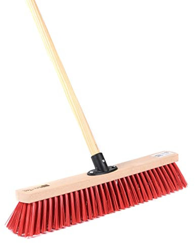 BawiTec Profi Straßenbesen rote Elaston-Kunststoff-Borsten 40cm Breit/Lang mit Stiel Besenstiel 160cm Holzstiel Kehrbesen Besen für draussen Stabiler robuster Straßenschrubber Straßenfeger