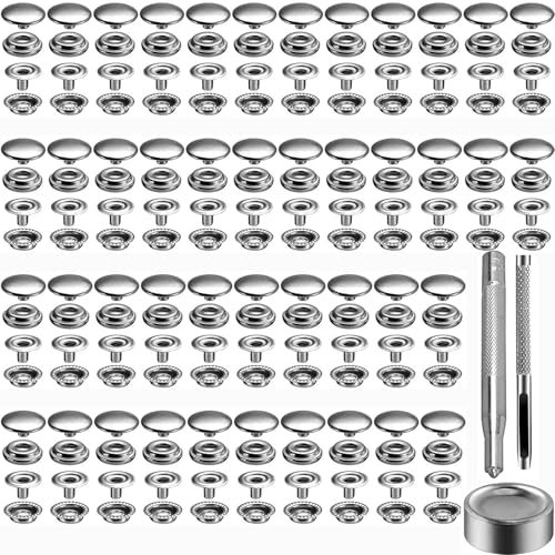 440pcs Snap Fastener Kit, BetterJonny 15mm Heavy Duty Canvas Snap Button Edelstahl Presse Stud Cap mit 3 Einstellungswerkzeuge für Boot Tasche Leder DIY Handwerk
