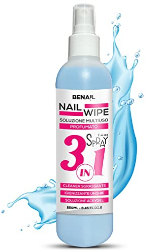 Nail Wipe™ Soluzione Multiuso Spray, Cleanser Sgrassante per Unghie Acrygel e Igienizzante, Cleaner Sgrassatore, elimina dispersione, semipermanente, da 250 mL