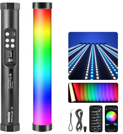 Mettlelite TLX1 RGB Tube Light LED Full Color Portable Video Light with APP Control 2800K-8000K CRI96 TLCI97 360° RGB CCT HSI Mode 10 Customizable Light Effects Rechargeable Battery Magnet Design