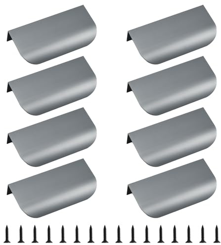 MOROBOR Fingerkantengriffe, 8 Stück, moderner Stil, versteckte Griffe für Schubladen, unsichtbarer Griff aus Aluminiumlegierung, für Schrankbeschläge, 80 mm, Mattgrau
