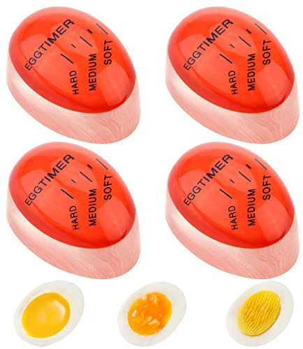 Amfrpar 4 Piezas Temporizador Huevos Cocidos Egg Timer Huevo Hervido Suave, Medio, Duro,Huevo para Cocer Huevos Temporizador de Huevos de Cocina en Casa (Rojo)