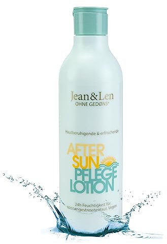 Jean & Len After Sun Pflege Lotion, wirkt hautberuhigend & erfrischend, mit Aloe Vera & Vitamin E, bis zu 24h Feuchtigkeit für sonnengestresste Haut, ohne Parabene & Silikone, Après Sun vegan, 250 ml