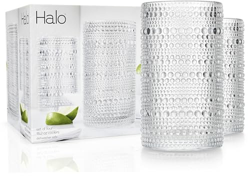Glaver's Hobnail Drinking Glasses, Set of 4 Clear Vintage Beaded Glass Cups, 15 Oz. Cocktail Drinking Glassware Set, For Water Juice, Smoothies. Home, Dinner, Bar uses.