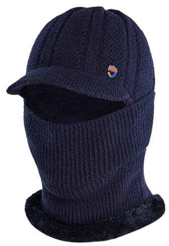 Rayson Strickmütze mit Ohrenklappen Herren Damen Winter Mütze und Handschuh Set Beanie Mütze Fleece Gefütterte Warme Beanie Mütze Outdoor Caps,Dunkelblau