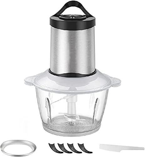 Hachoir à viande de cuisine, Bol en verre électrique de 300 W d'une capacité de 2 litres, avec base antidérapante, robot culinaire adapté à la viande, aux légumes, aux noix, aux glaçons, aux fruits, n
