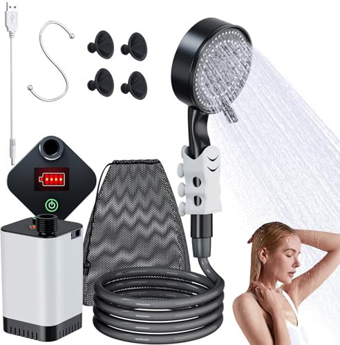 SoulBay Camping Shower, Portable Shower with USB Rechargeable 5200mAH Battery and Shower Pump, Electric Camping Showers for Outdoor Shower Dog Shower Car Wash Garden Watering Hiking Camping