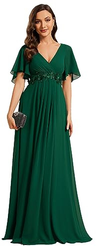 Ever-Pretty Women's Chiffon V Neck Short Sleeves Appliques Formal Evening Dresses Bridesmaid 01960