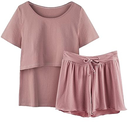 Womens Maternity Pyjamas Shorts Set, Maternity Nightwear For Women | Short Soft Trousers And Tops Nightwear For Hospital Loungewear Soft Nursing Nightgown For Pregnancy Ladies Maternity Pyjamas