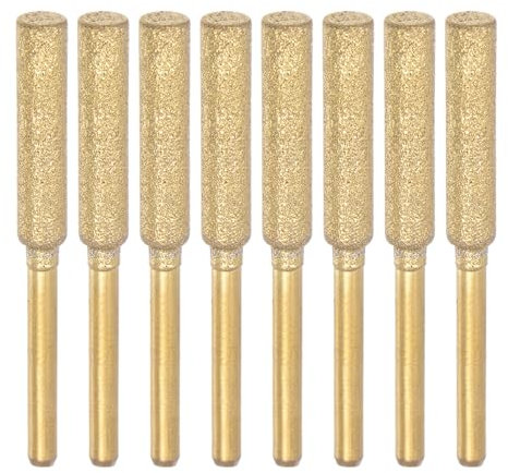 sourcing map 8pcs Diamond Chainsaw Sharpener Bits 3/16 4.8mm Cylinder Head, Titanium Plated Electric Chain Saw Grinder