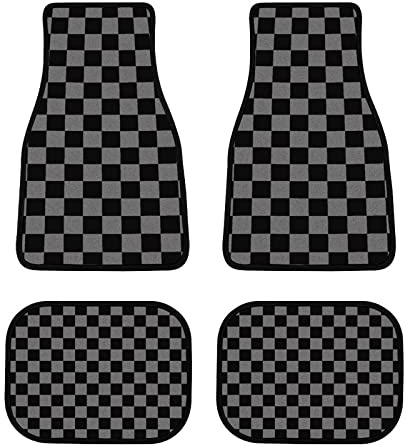 Auto-Fußmatten im Vintage-Stil, schwarz, kariert, universelle Passform, vorne/hinten, 4-teiliges komplettes Set für SUV, LKW, Teppich, Automatten, Automobil-Teppich, Innendekoration