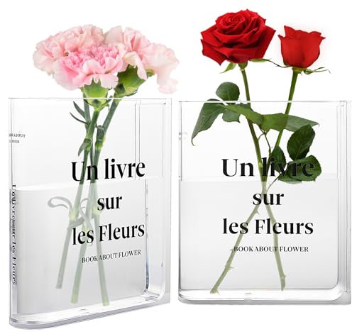 Vaso Libro Acrilico Trasparente per Fiori, Decorazione per Scaffali e Composizioni Floreali