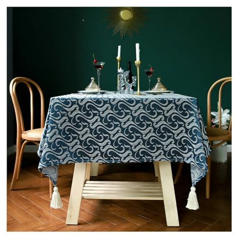 BCughia Tischdecke 135x135CM Blau, Tischdecken Fleckenabweisend Rechteckig Baumwolle Leinen Wolken Gedruckt Tischdecke für Küchentisch