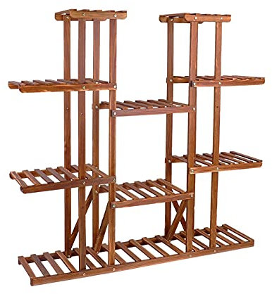 DDNGEJ Pflanzenständer, mehrstöckiger Pflanzenständer, 46 Zoll hoch, Blumenständer aus Holz, 16 Topfpflanzen-Ausstellungsregale für drinnen und draußen, für Terrassengardinen, Blumenständer