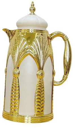FytStycale Thermal Carafe Beverage Pitcher Hot Cold Water Bottle Tea Pot for Holiday Camping, White Gold