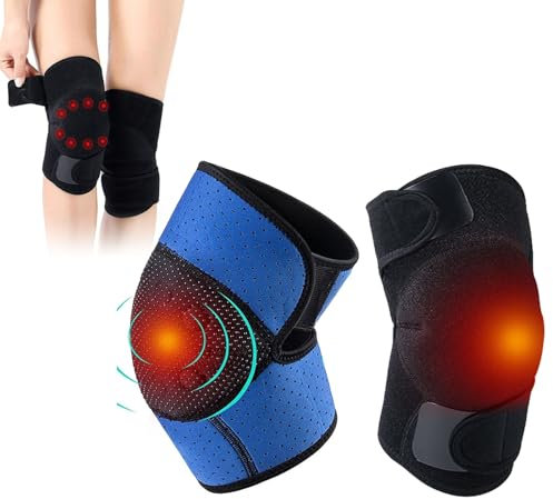 HGTRH 2pcs Self-Heating Kneepad, Magnetic Therapy Brace Support for Arthritis Wrap Thermal Therapy to Warm Joint Stiff Muscles Strains Stretchy Double Straps Unisex Men Women