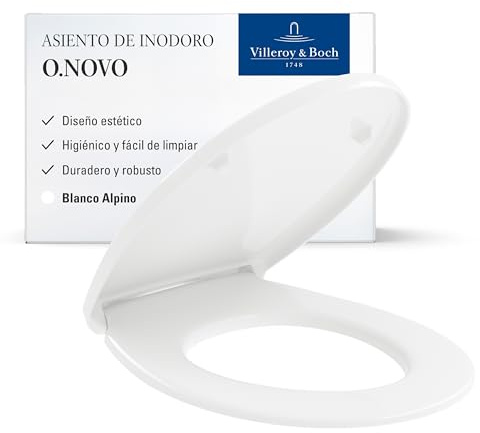 Villeroy & Boch O.novo Toalettsits, toalettlock med gångjärn av rostfritt stål, toalettsits av okrossbar duroplast, toalettlock originalreservdel, oval, vit alpin, glänsande